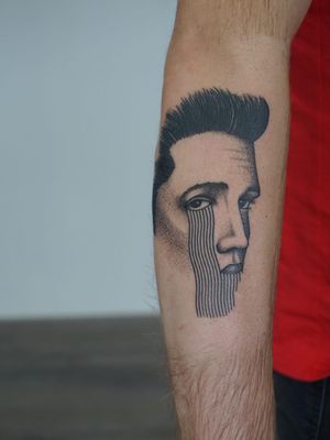 Tattoo by Nico Jacoby aka Nicobone #NicoJacoby #Nicobone #blackwork #linework #surreal #strange #graphicart #abstract  #portrait #Elvis #singer