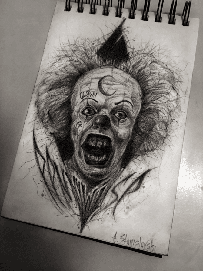 Bright Ideas Tattoo and Body Piercing  A drawing done of Pennywise from IT  by Rachael rutshelllart  one of our apprentices Keep an eye out for  when she can move foward