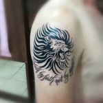 Lion tribal designed and inKed by K #tattoo #ink #tatttoos #worldfamousink #eikondevice #greenmonster #tattooaddictsouthafrica #gunwax #thelightningstation #tam #tattoodo #lion #liontattoo #tribal #scripttattoo