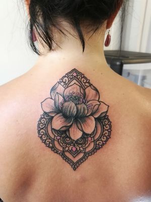 Lotus ornamental tattoo (cover-up)