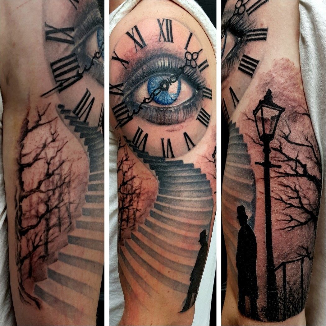 Image result for stairs to clock tattoo  Clock tattoo Heaven tattoos  Watch tattoos