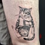 Tattoo by Sai Li aka saili_ink #SaiLi #sailiink #cattattoos #cattattoo #kittytattoo #kitty #cat #petportrait #animal #nature #ramen #food #pho #cute #illustrative #blackwork