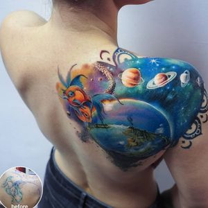 #colorfulltattoo #colortattoo #tattoos #tattoo #universetattoo #universum #universe #space #spacetattoo #galactic #galactictattoo #intergalatic #sun #suntattoo #colorink #cooltattoo #besttattoo