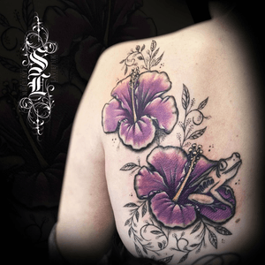 Cover up #coverup #coveruptattoo #purple #flower #frog #tattooartist 
