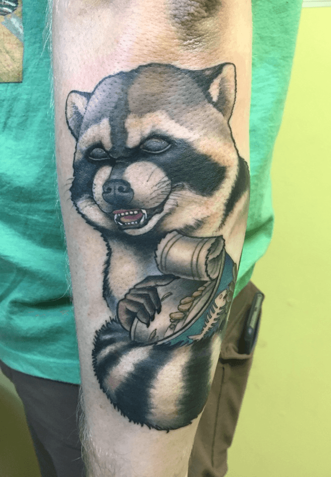 Coffee sipping Panda tattoo by Nate Leslie TattooNOW
