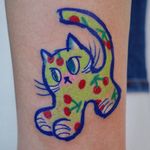 Tattoo by Danyeong Tattoo #DanyeongTattoo #cattattoos #cattattoo #kittytattoo #kitty #cat #petportrait #animal #nature #color #illustrative #cherrys #cute