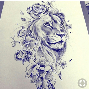 Lion floral tattoo sketch  #lion #liontattoo #lionking #lionhead #lioness #lionkingtattoo #lionportrait #floral #floraltattoo #roses #rose #flower #kingofthejungle #flowers #sketch #sketches 