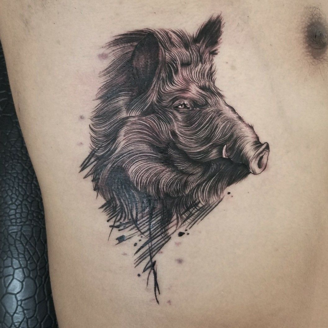 Tattoo uploaded by Pig Legion • Wild boar tattoo by Pig Legion #wildboar #warthog #boar #pig #animal • Tattoodo