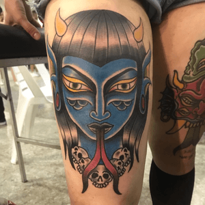 Traditional she- devil done at the 6th internstional tattoo convention in uruguay. #devil #deviltattoo #traditionaldemon #traditional 