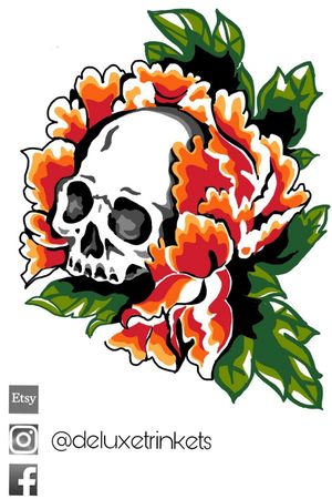 Skull and peony by me @deluxetrinkets