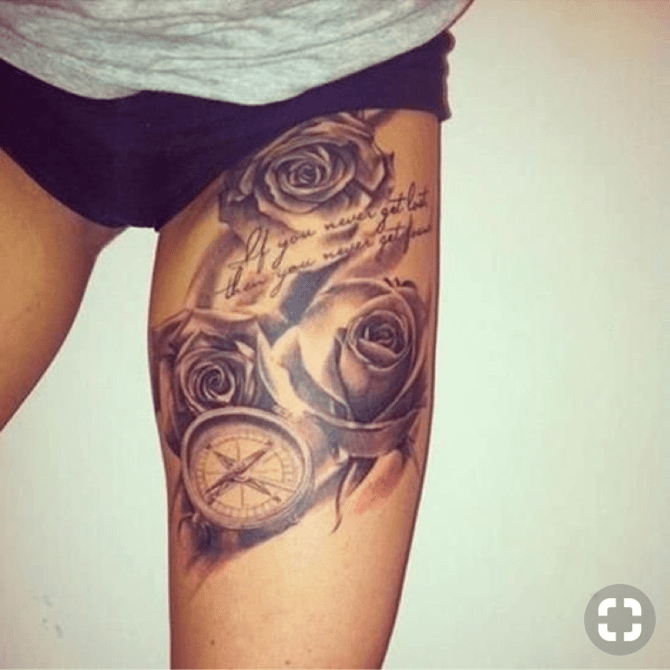 Tattoo uploaded by emma b  Compass floral roses thigh tattoo  Tattoodo