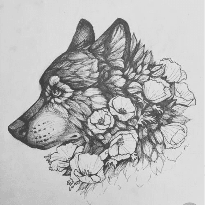 wolf with flowers Wolf head Wolf Flower Tattoo Stock Vector  Adobe Stock