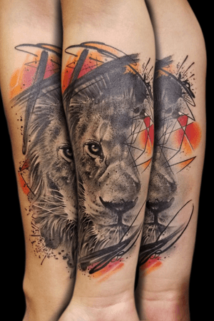 Abstract watercolor realistic lion done in Pomona, Ca. This tattoo took best tattoo of the day on Sunday 