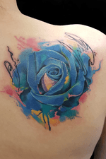 Abstract watercolor blue rose 