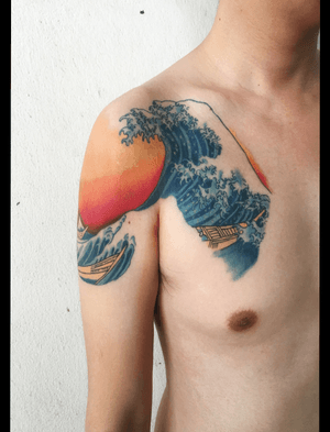 sea🌊🗻🛶 Thank you😊😊 #tattoo #tattoos #tattooart #tattoothailand #sea #seatattoo #art #absolutetattooart #pongrerocktattoo #ศิลปะ