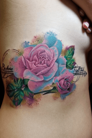 Watercolor rose with (be brave fight back) written on the design