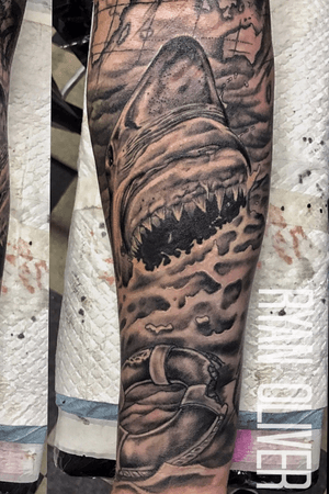 Black and grey realism Nautical Shark tattoo 