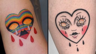 Tattoo on the left by Nadya Natassya and tattoo on the right by Carlos Galant #CarlosGalant #NadyaNatassya #cryinghearttattoos #cryinghearttattoo #cryingheart #heart #tears #love #heartbreak