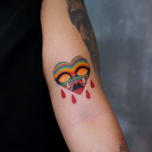 Tattoo by Nadya Natassya #NadyaNatassya #cryinghearttattoos #cryinghearttattoo #cryingheart #heart #tears #love #heartbreak #color #abstract #rainbow