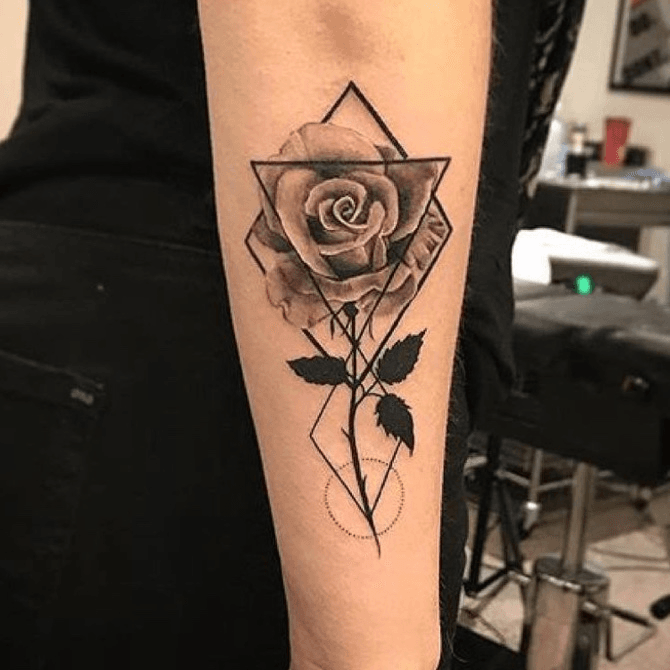 Tattoo uploaded by emma b • Geometric rose tattoo #geometric #geometrictattoo #flower #flowers #floral #rose #blackandgrey #realistic #roseart #geometricpattern • Tattoodo