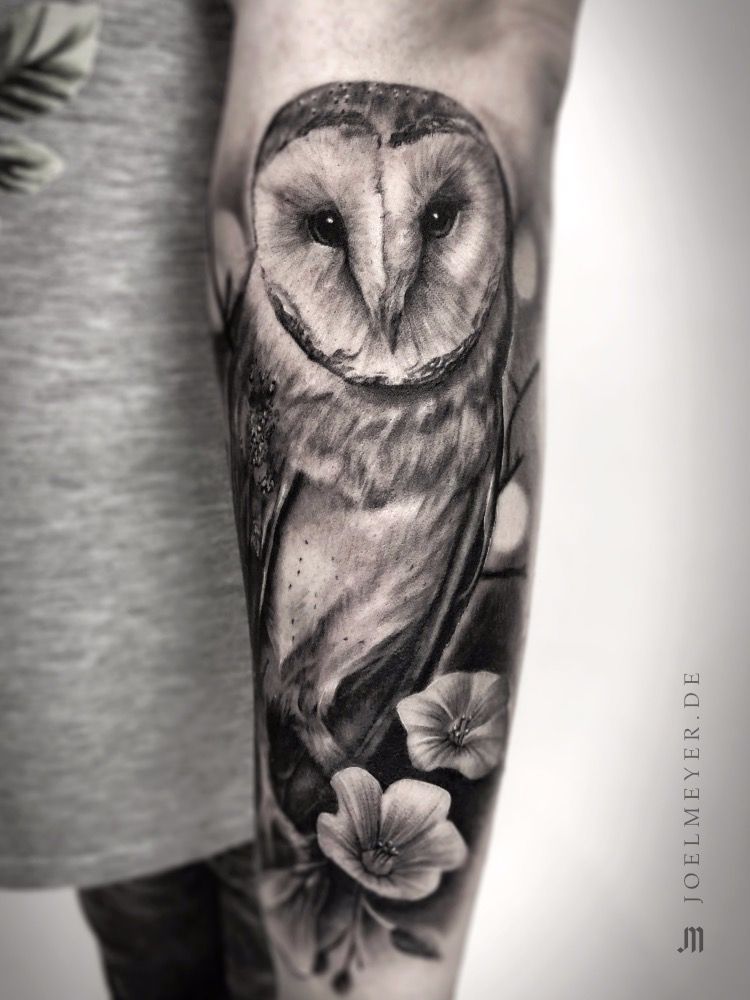 barn owl tattoo on arm