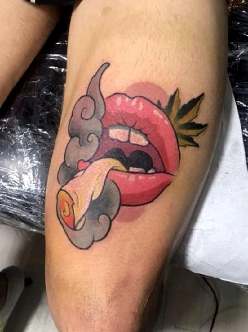lips smoking weed tattoo