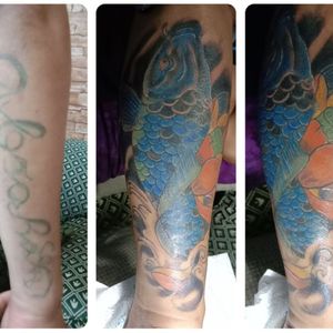 Old Tattoo Cover Up with Koi Fish Tattoo