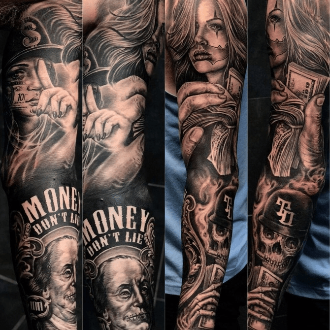 25 Money Rose Tattoos Design For Sleeve