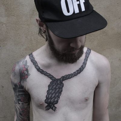 Tattoo by Apro Lee #AproLee #noosetattoos #noosetattoo #blackwork #illustrative #death #hanging #hanginthere #rope