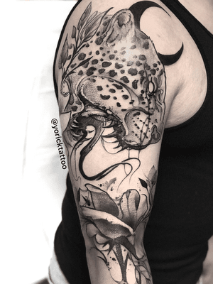 1 and  a half session, mostly freehand on @geoffreyuballe . How many of you watched me live yesterday? #leopard #animaltattoo #animals #atxartist #blackandgreytattoo #blackworker #cattattoo #lovenature #natureart #yoricktattoo #nyctattoo #pic