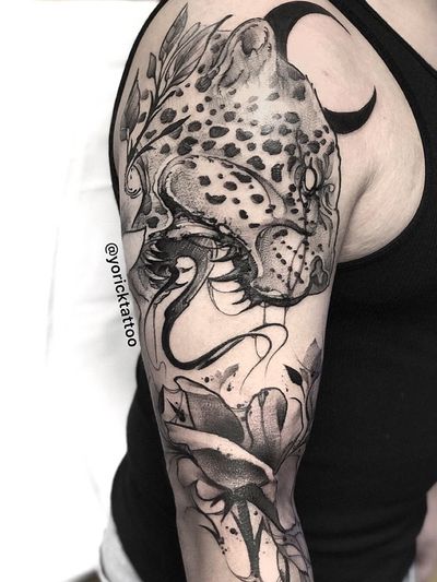 1 and a half session, mostly freehand on @geoffreyuballe . How many of you watched me live yesterday? #leopard #animaltattoo #animals #atxartist #blackandgreytattoo #blackworker #cattattoo #lovenature #natureart #yoricktattoo #nyctattoo #pic