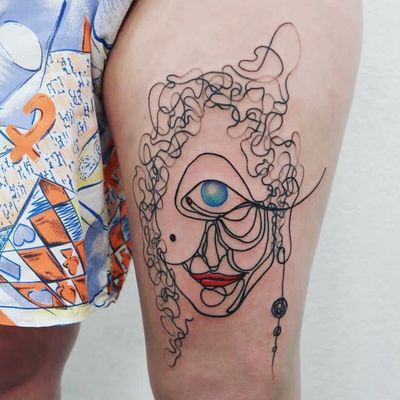 Tattoo by Paulina Szoloch #PaulinaSzoloch #eyetattoos #eyetattoo #eye #psychedelic #surreal #strange #illustrative #thirdeye #linework #sketch #portrait #ladyhead #cyclops