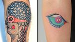 Tattoo on the left by Teide and tattoo on the right by Amanda Wachob #Teide #AmandaWachob #eyetattoos #eyetattoo #eye #psychedelic #surreal #strange
