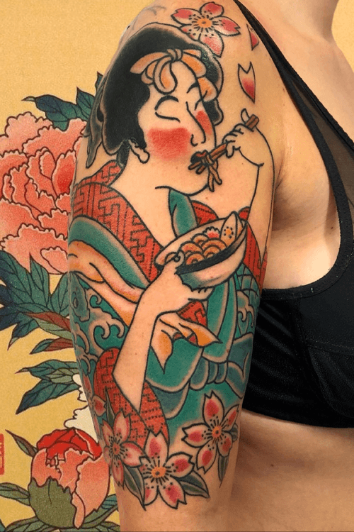 Geisha and ramen #italianjapanesetattoo #top_class_tattooing #japanart #topttattooing #topclasstattoing #bright_and_bold #americanatattoos #italian_traditional_tattoo #friendship #realtraditional #inked #oriemtaltattoo  #tattoo #tattooes #tattooitaly #convention #tattoolife #tattoolifemagazine  #inkart  #tattooartistmagazine  #bologna #tattoobologna #bolognatattoo #horrorvacuitattoo #tatuaggibologna #tttism #japanesetattoo 