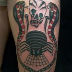 Tattoo by Jonas Nyberg #JonasNyberg #spiderwebtattoo #spiderwebtattoos #spiderweb #spider #nature #linework #oldschool #snake #reptile #cobra #skull #death