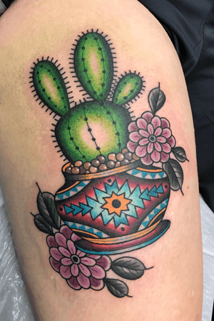 potted cactus with flowers