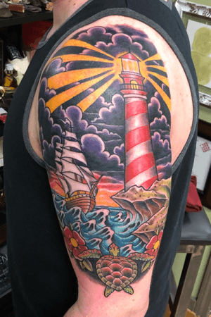 Clipper ship lighthouse turtle
