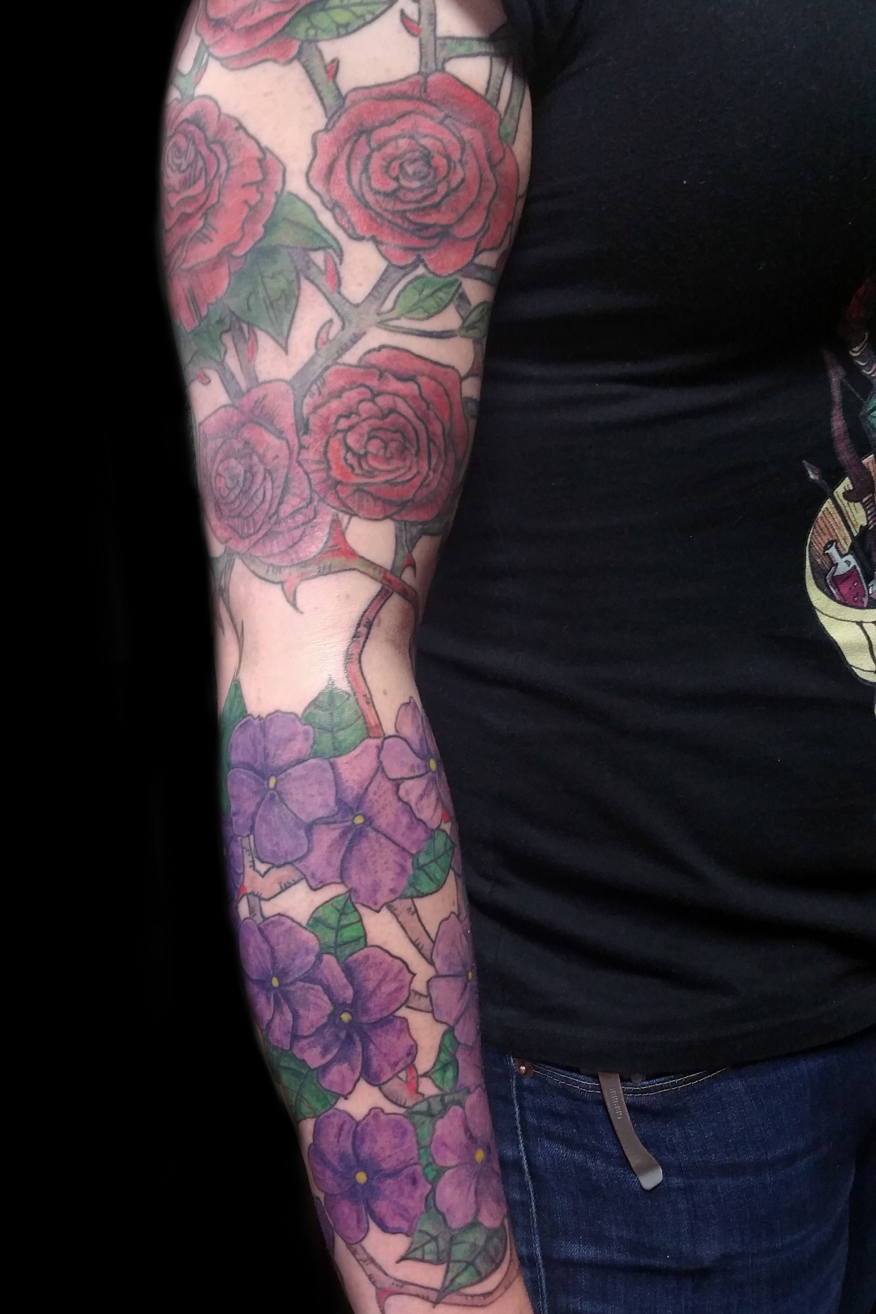 Tattoo uploaded by Alessandro  Roses vines and African violets  Tattoodo
