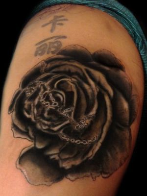 Realistic black rose with chains