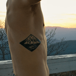 My brother and I have this tattoo; mountain scene with the identical twin pedigree symbol