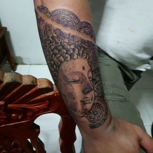 WIP half sleeve custom buddha tattoo