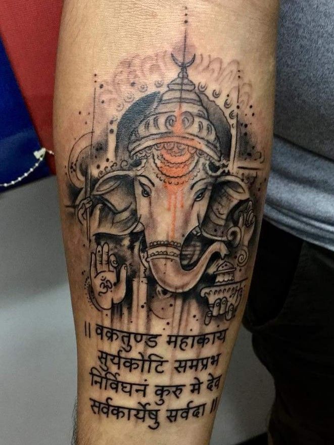 Lord Ganesha Tattoo  Vakratunda Mahakaya Shloka Tattoo  Devotional Tattoo   Free Hand Tattoo  YouTube