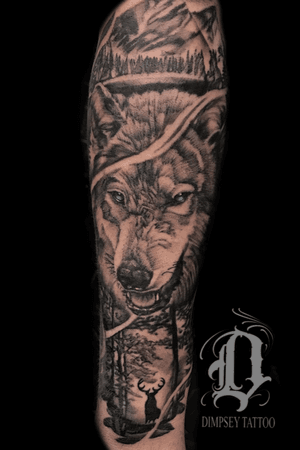 Wolf and scenery forearm piece - One day session 