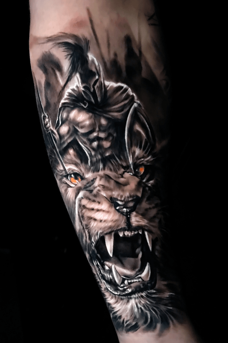 Lion and Greek warrior tattoo  Spartan tattoo Gladiator tattoo Warrior  tattoos