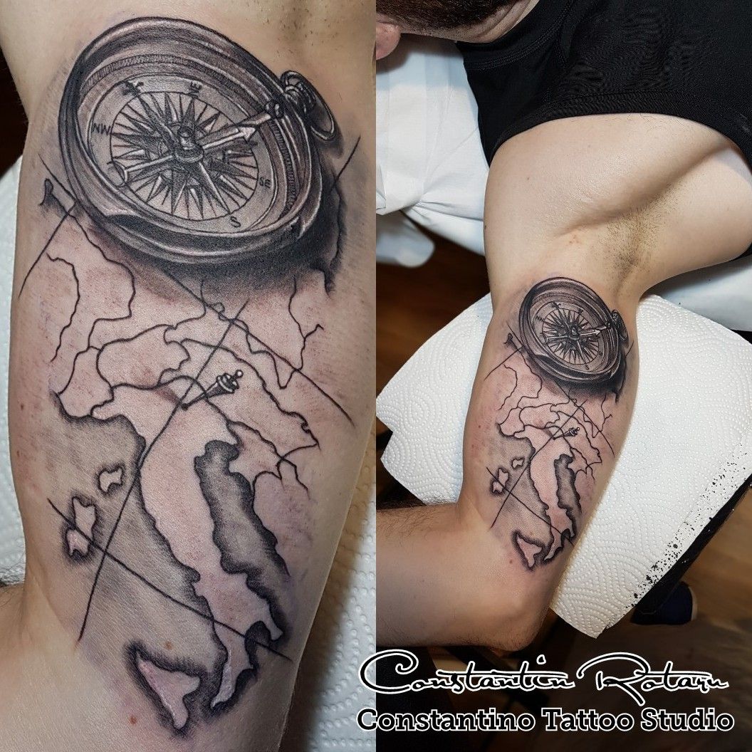 Compass and Italy Map  Map tattoos Compass tattoo forearm Compass tattoos  arm