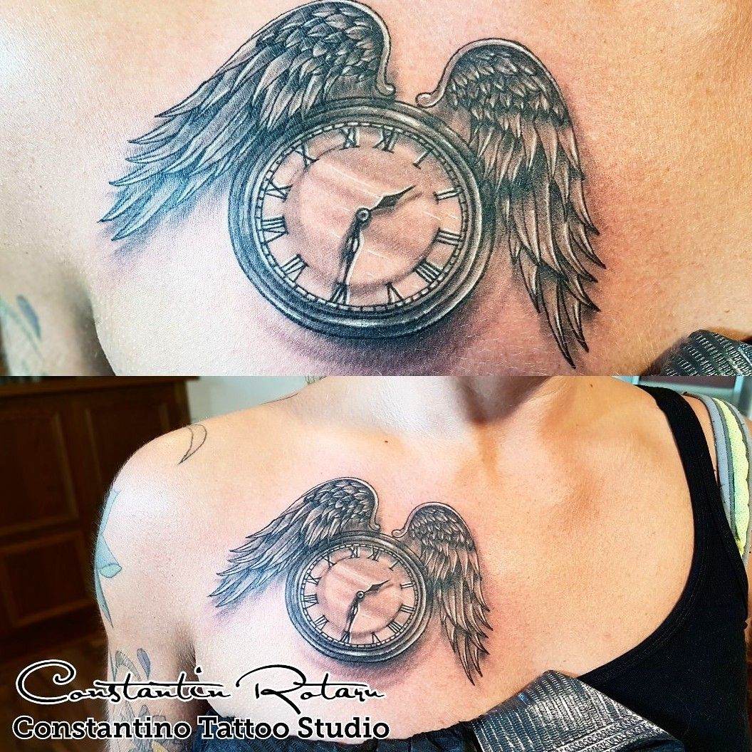 TRIPPINK Tattoos  Clock with Wings Tattoo   A timeless tattoo concept  brought to life by piratejax s subtle shadeworks  If its your time to  get that tattoo you have