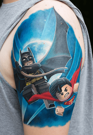Lego Batman and Robim dc comix color tattoo