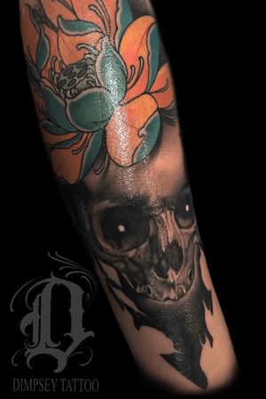 Lotus and skull forearm piece - 4 hours 