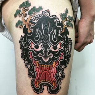 Tattoo by Tien Tien aka onederfunk #TienTien #Onederfunk #besttattoos #best #favorite #Japanese #Hannya #trees #color