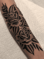 Some fun roses for Jamie. More roses please. For appointments please e-mail me at: jpgleasonworks@gmail.com #traditional #traditionaltattoo #roses #rosetattoo #Black #blackAndWhite #blacktraditional 